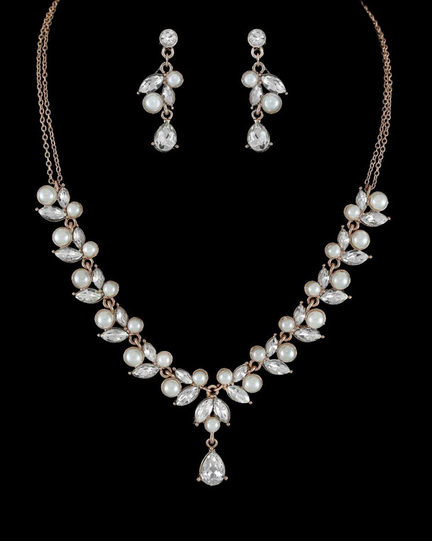 Rose Gold Bridal Jewelry Set with Pearls and Rhinestones Rose Gold Bridal Jewelry Set with Pearls and Rhinestones
