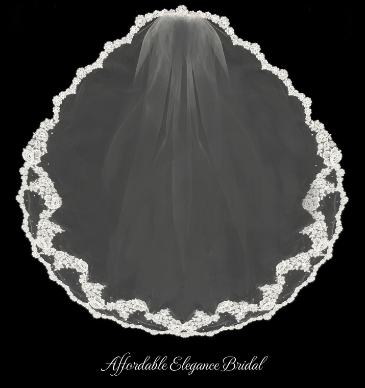 Lace Mantilla Wedding Veil in Fingertip Length V3240M