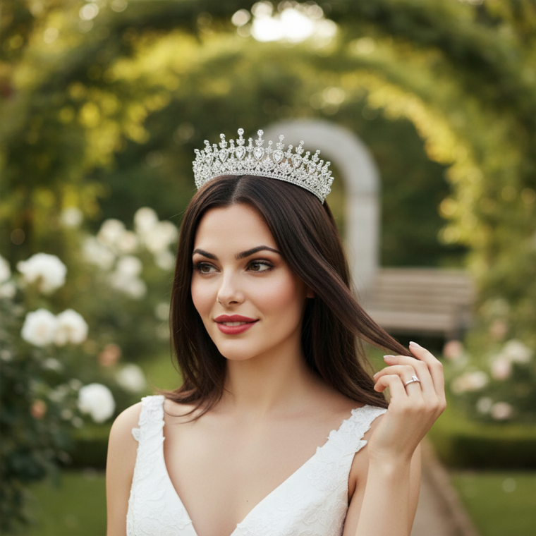 CZ Crystal Wedding and Quinceanera Tiara in Silver 