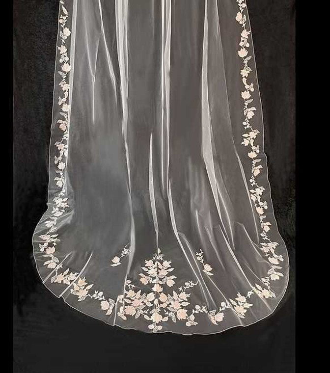 Royal Cathedral Wedding Veil with Rum Pink Lace C557- Sale! Royal Cathedral Wedding Veil with Rum Pink Lace C557- Sale!