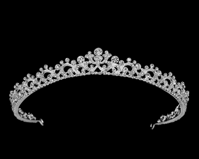 Petite Silver Plated Scroll Crystal Rhinestone Wedding Tiara hp4331