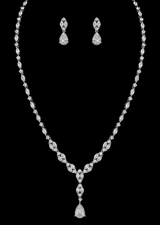 Brilliant CZ Wedding Jewelry Set in Silver Plating ne4012 Brilliant CZ Wedding Jewelry Set in Silver Plating ne4012