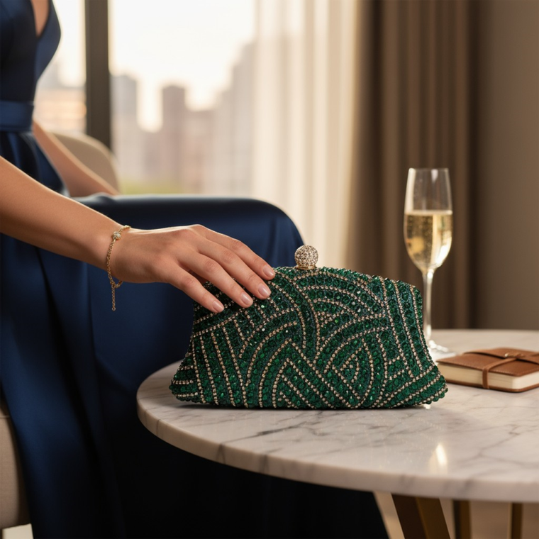 Luxe Emerald Gatsby Inspired Wedding Clutch Purse P3609 Luxe Emerald Gatsby Inspired Wedding Clutch Purse P3609