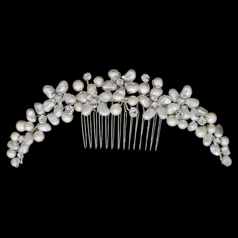 Hand-Wired Pearl and Rhinestone Bridal Hair Comb