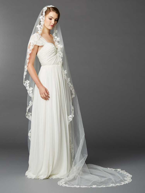 Beaded Lace Mantilla Cathedral Wedding Veil V4423