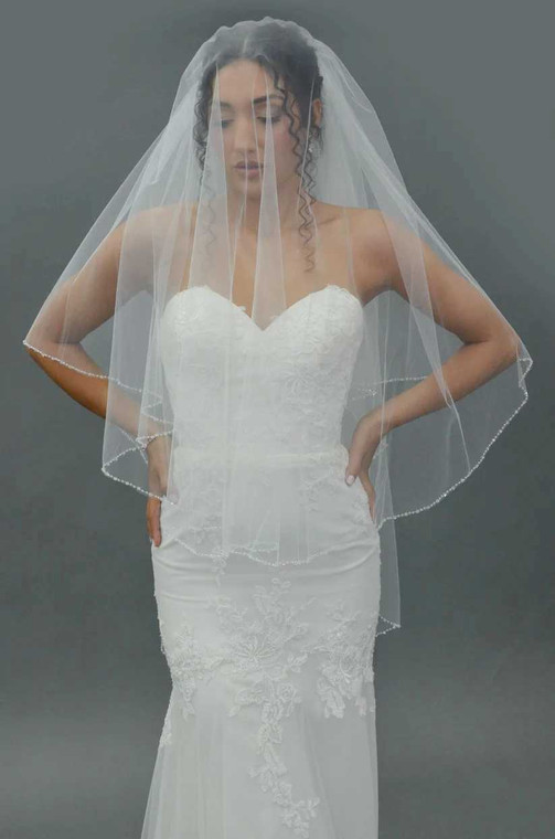Two Layer Crystal Knee Length Wedding Veil Elena E1619