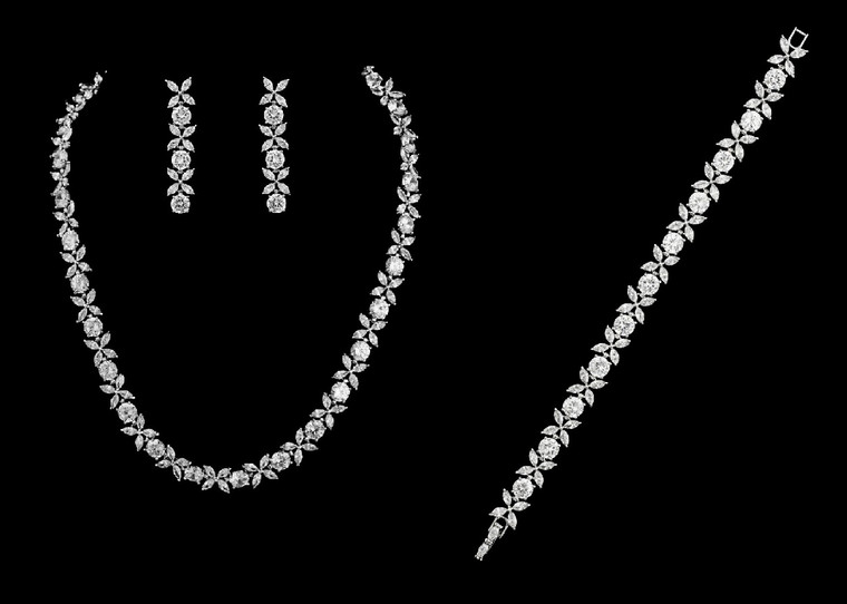 Elegant CZ Crystal Bridal Necklace, Earring and Bracelet Jewelry Set