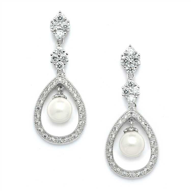 Silver Pearl and CZ Wedding Earrings 700ES- Pierced or Clip