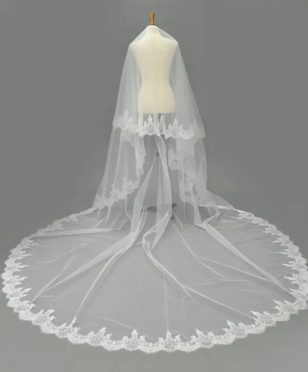 Two Layer Lace Regal Cathedral Drop Wedding Veil E1640