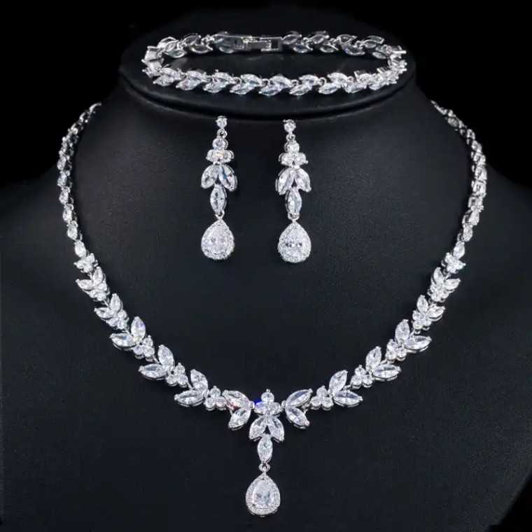 CZ Drop Wedding and Formal Jewelry Set with Bracelet