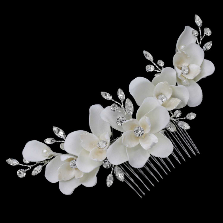 Beautiful Floral Bridal Hair Comb with Crystals