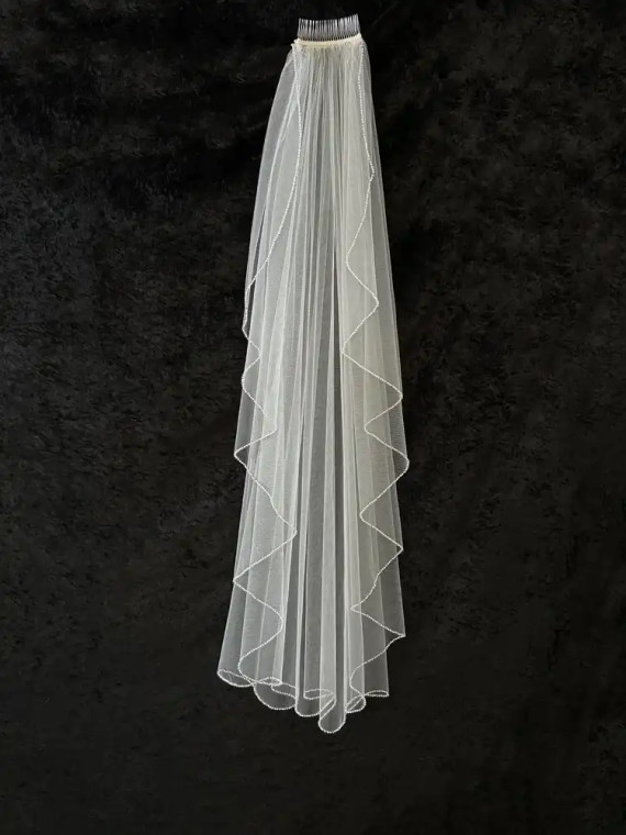 Knee Length Pearl and Crystal Waterfall Wedding Veil
