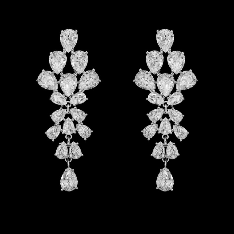 Brilliant Silver Plated Teardrop CZ Chandelier Wedding Earrings e5011