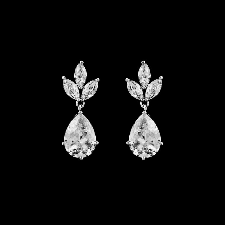 Brilliant CZ Drop Wedding Earrings e4227 in Silver