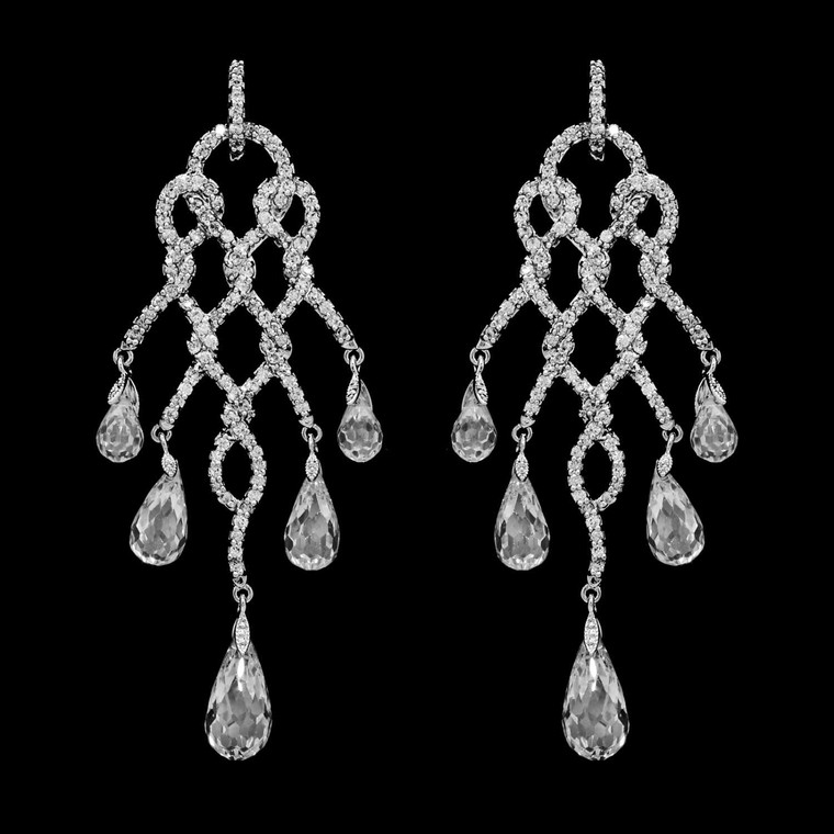 Silver Plated CZ Chandelier Statement Wedding Earrings