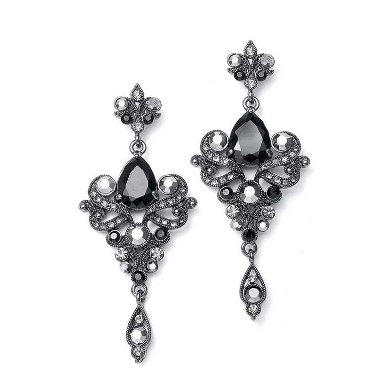 Black CZ Vintage Look Prom and Wedding Earrings