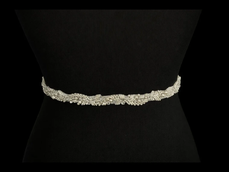 Opaque Bugle Bead, Pearl and Crystal Wedding Belt 9752