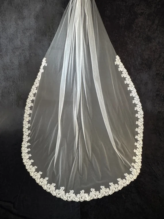 Royal Cathedral Wedding Veil with 5" Chantilly Lace CF947