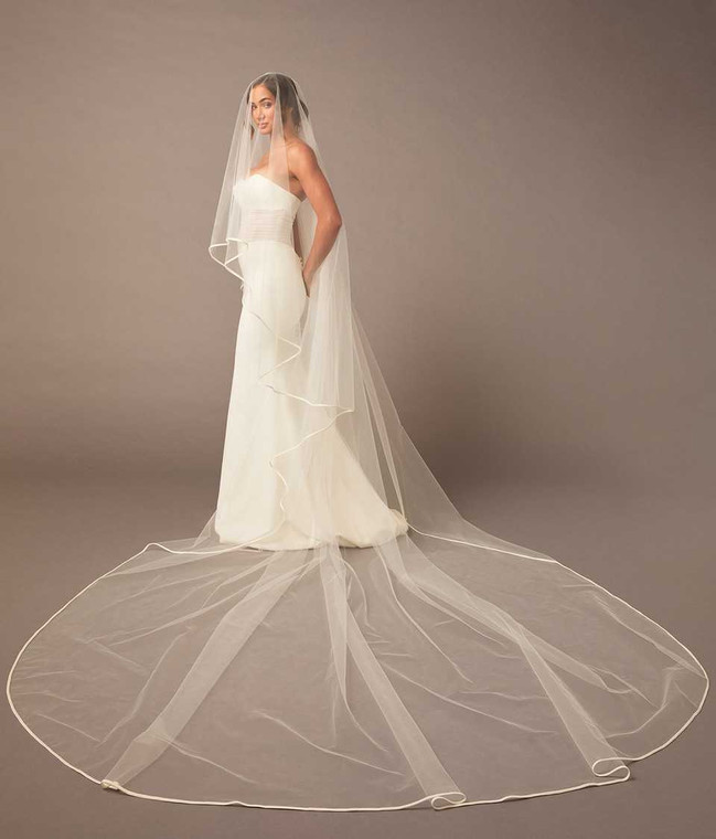 Two Layer Royal Cathedral Wedding Veil with Satin Ribbon Edge
