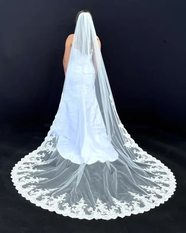 Beaded Chantilly Lace Royal Cathedral Wedding Veil CF958