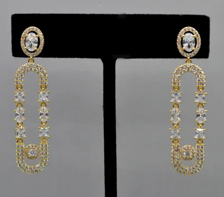 CZ Loop Dangle Wedding Earrings in Silver or Gold 4044E