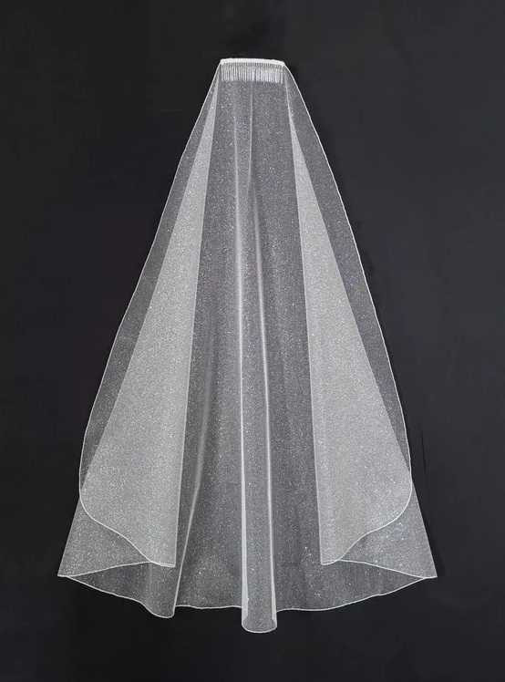 Silver or Gold Angel Dust Fingertip Wedding Veil V6932