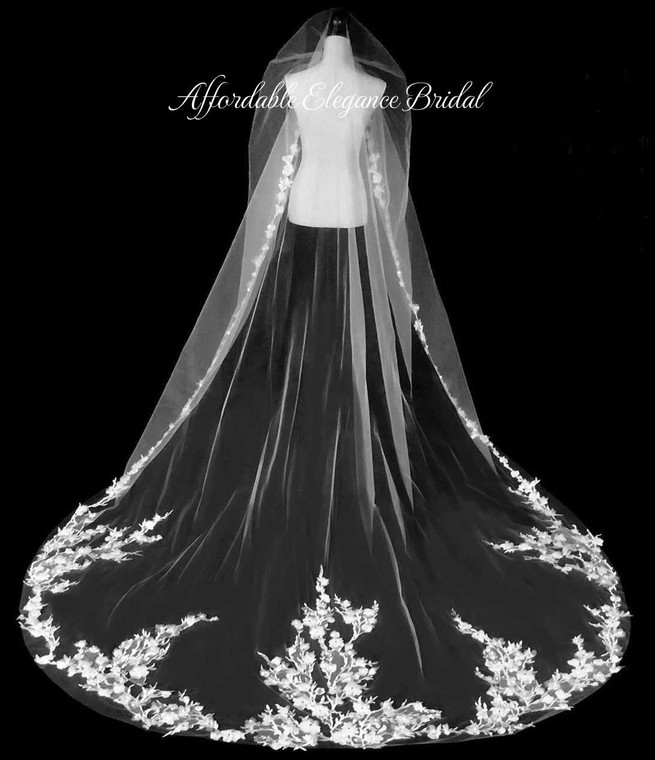 Cathedral Wedding Veil with 3D Floral Lace Design