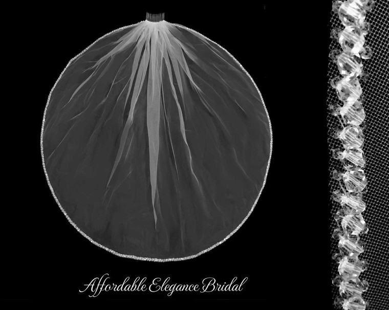Sparkling Crystal Beaded Fingertip Wedding Veil V3305
