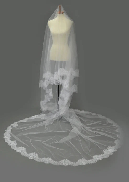 Two Layer Drop Royal Cathedral Wedding Veil with Lace Edge