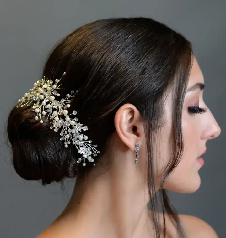 Crystal and Pearl Spray Floral Bridal Hair Comb 8822