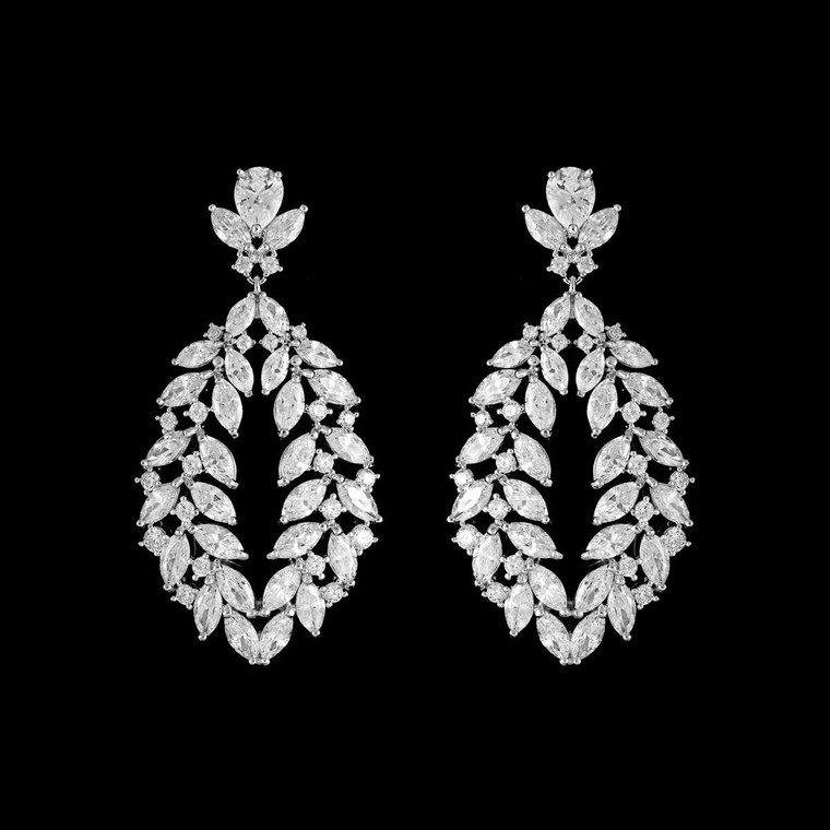Glamorous Silver Plated CZ Wedding Earrings E41151