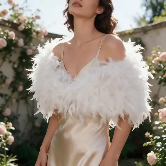White Vintage Inspired Bridal Feather Stole Wrap