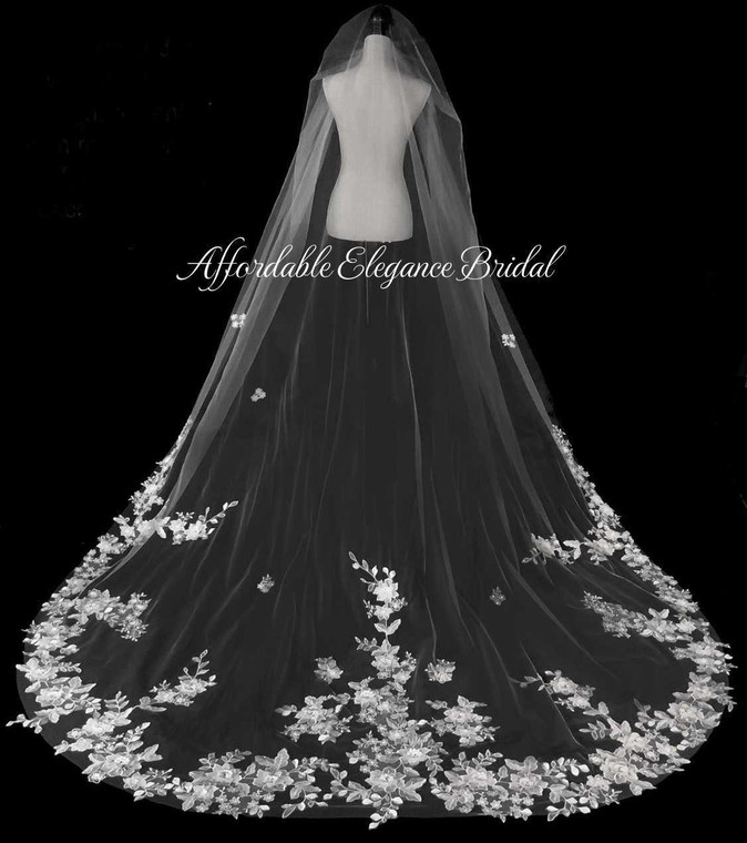 Cathedral Wedding Veil with 3D Floral Lace V3258RC