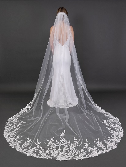 Customizable Lace Cut Edge Cathedral Length Wedding Veil Cathedral Length  With Applique Detailing And Free Combs 2019 Wedding Collection From  Newdeve, $44.1