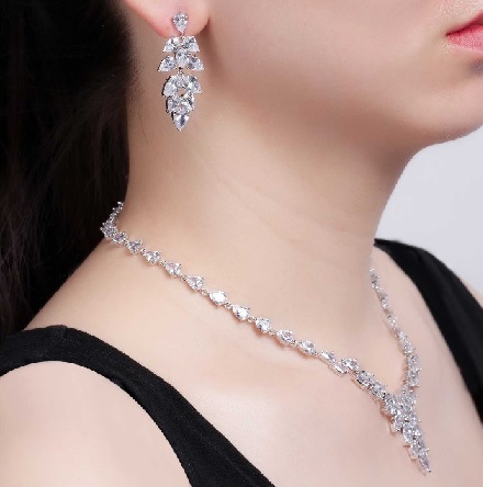 CZ Diamonds Necklace Earrings Set Pink Bridal Necklace -  UK