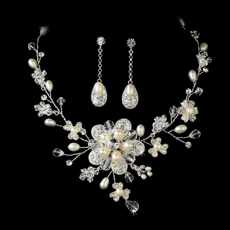 Elegant Simulated-pearl Bridal Jewelry Sets Rhinestone Pearl Necklace+ earrings | Fruugo UK