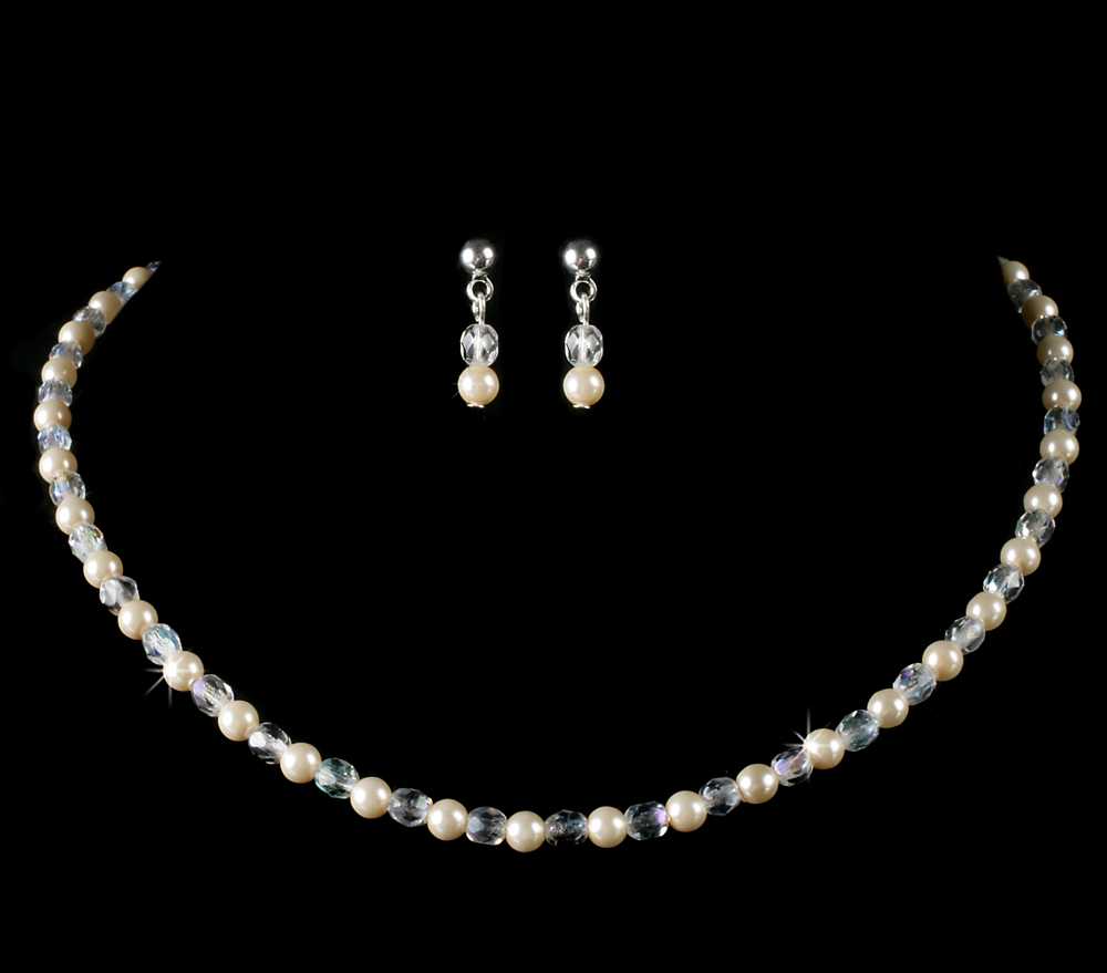 Ivory Pearl and AB Crystal Flower Girl Jewelry Set