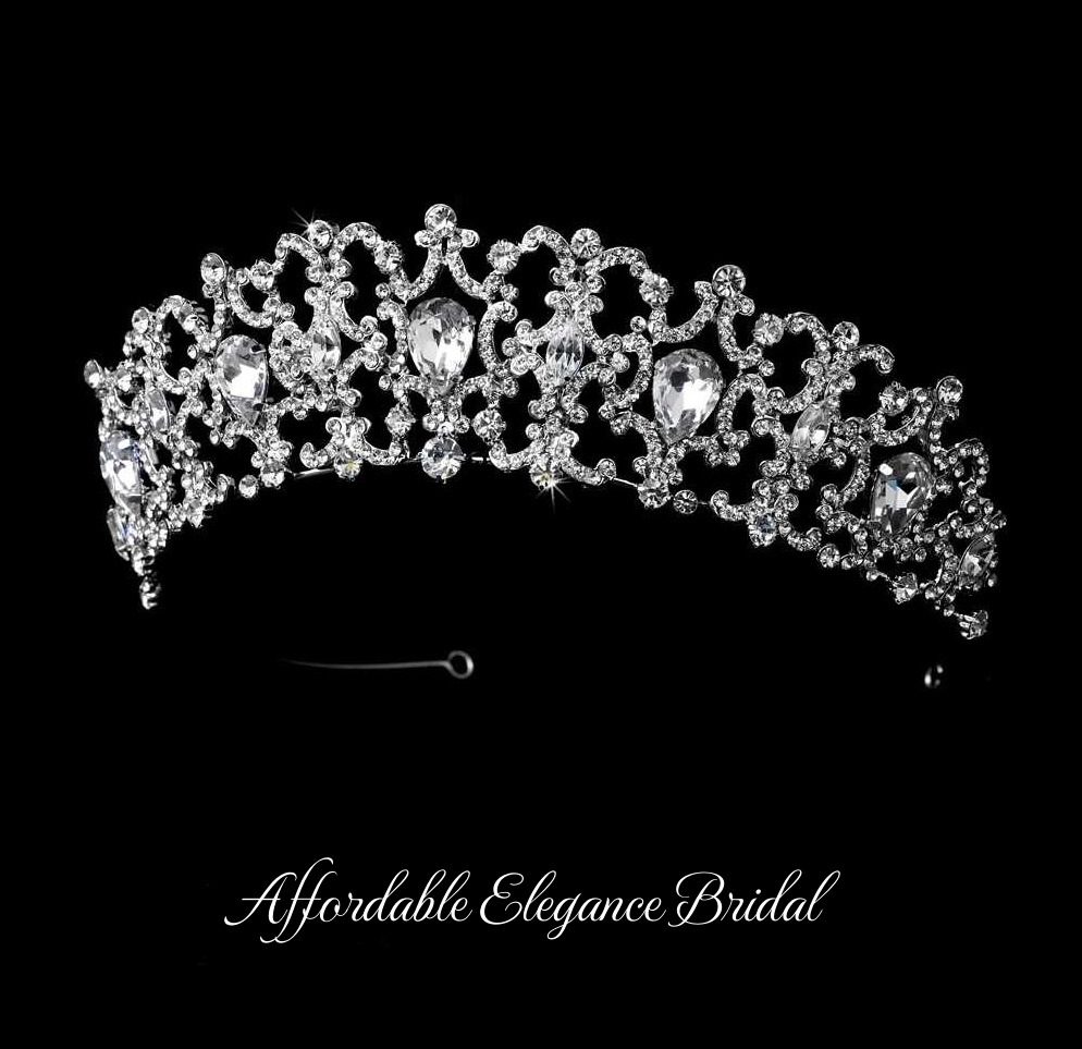 Regal Silver Plated Rhinestone Royal Wedding Tiara Crown display picture 2
