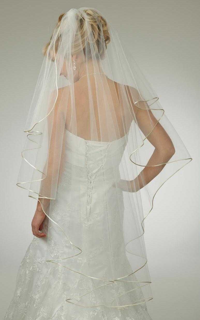 Satin Trim Knee Length Wedding Veil 4676V-I-48-2__89352.1683435069  main image 2