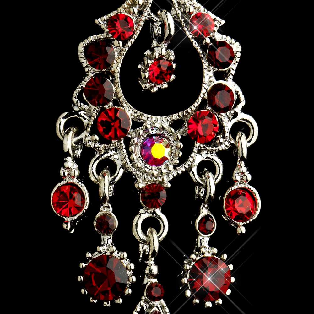 Vintage Red Rose Clip-On Earrings - Large Chandelier Style With Lucite Roses & Crystal Accents