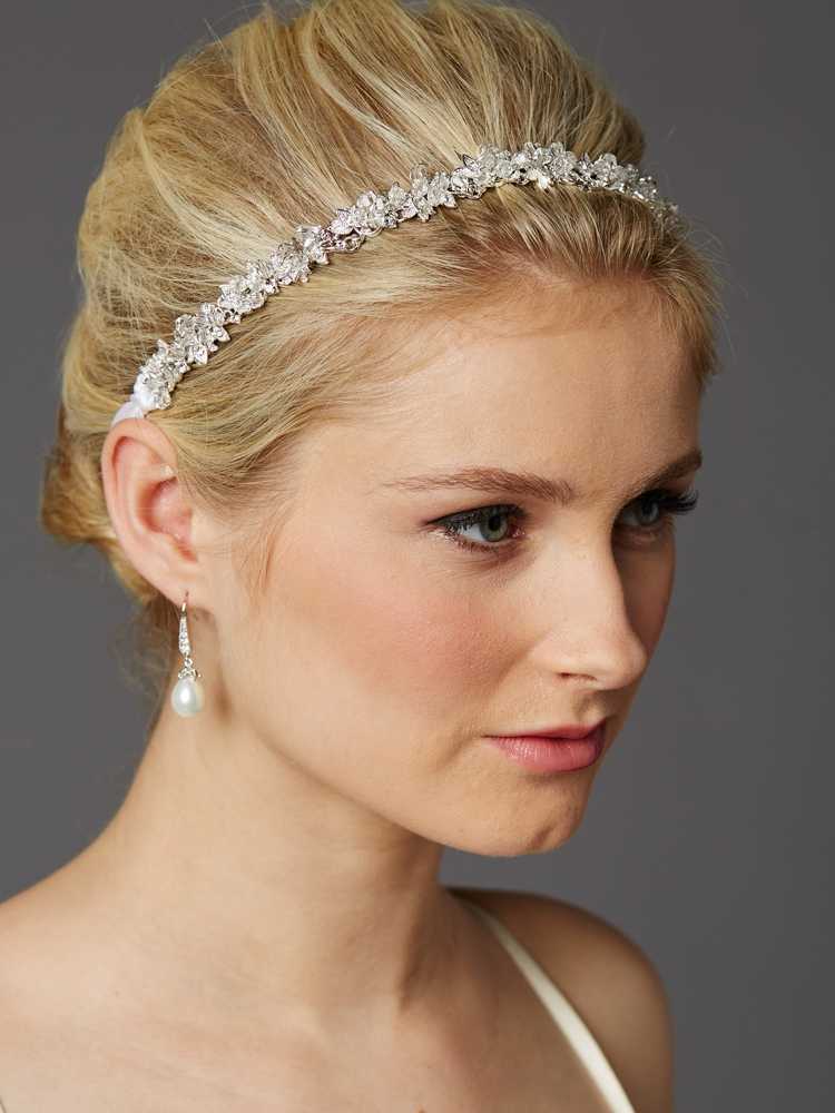 Slender Crystal Cluster Ribbon Wedding Headband display picture 3