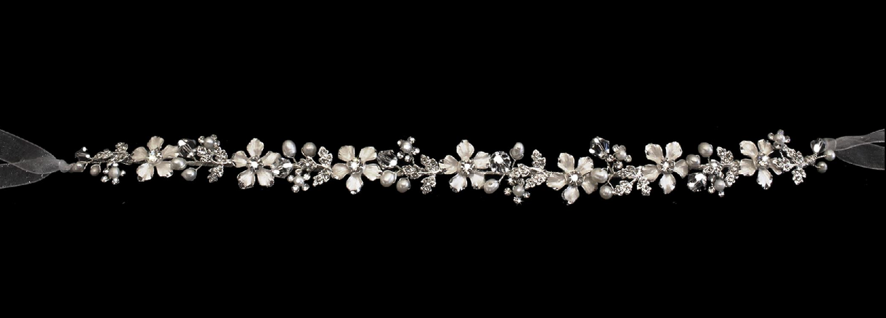 Freshwater Pearl, Crystal Floral Wedding Dress Belt or Headband
