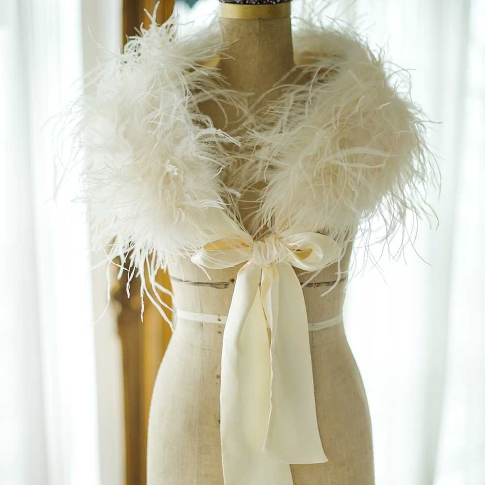 Athena Crystal Couture Vintage Inspired Ivory Ostrich Feather Bridal Shrug Wrap
