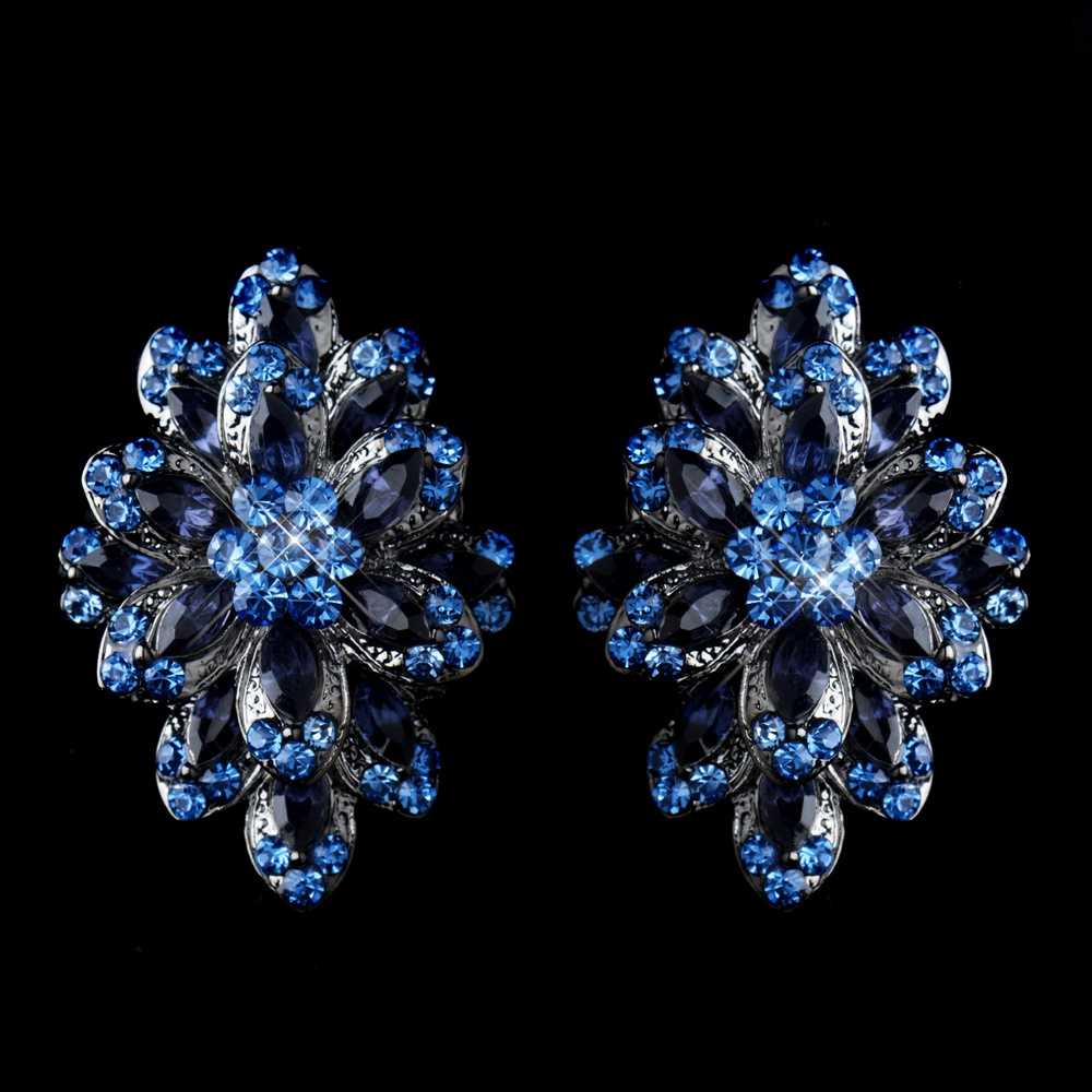 Five Petal Flower Gold Earring with White and Dark Blue Stones | AJS