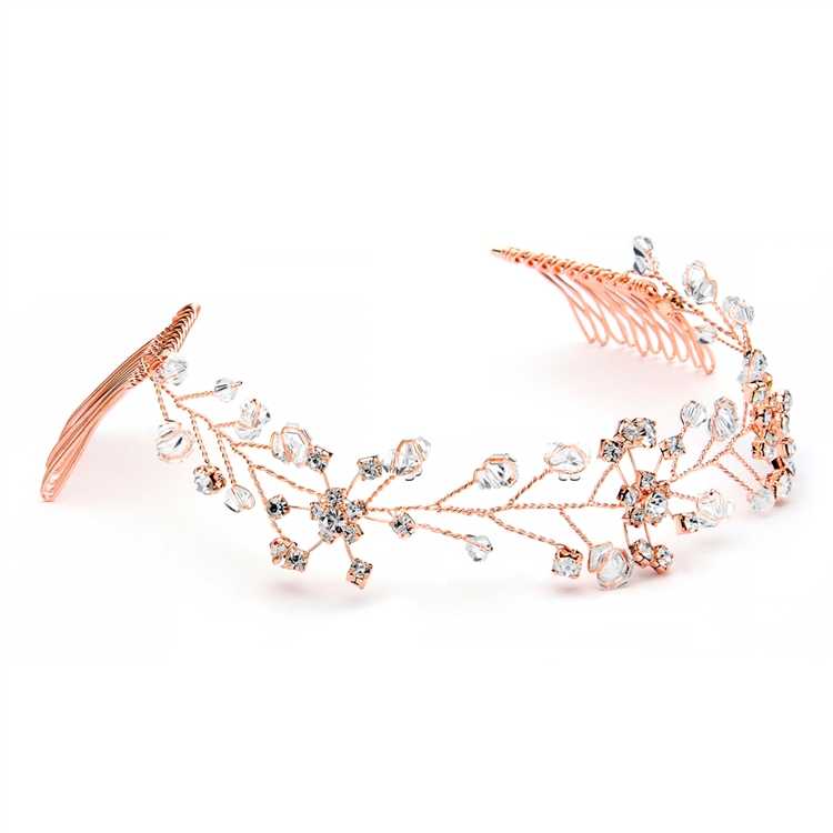 Rose Gold Crystal Vine Bridal Headpiece 1402RG display picture 1