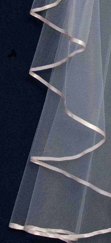 Narrow Ribbon Edge Illusion 2 Tier Waltz Knee Length Veil Satin Poly