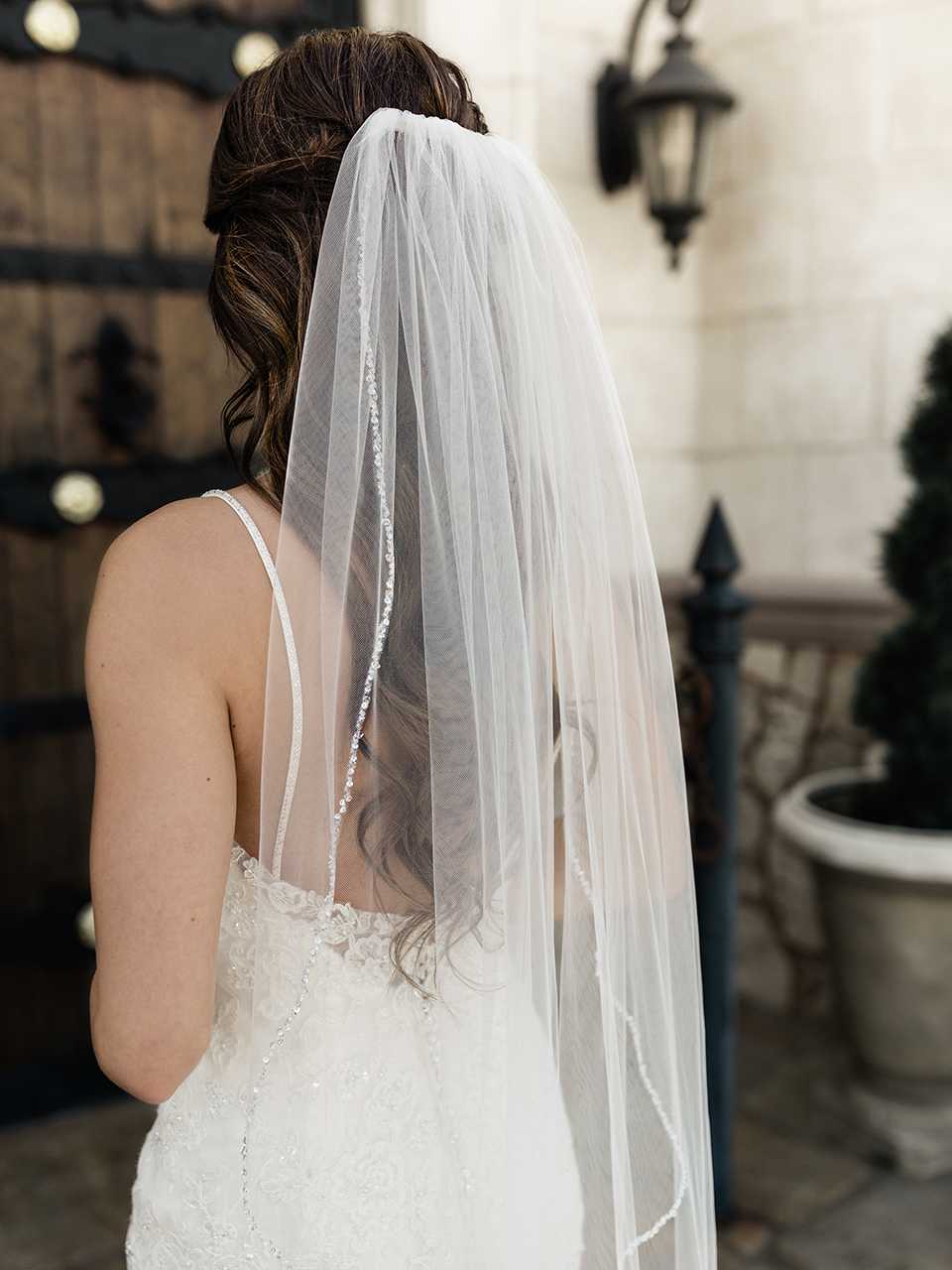 Beaded Pearl Cathedral Wedding Veil Envogue V2190C