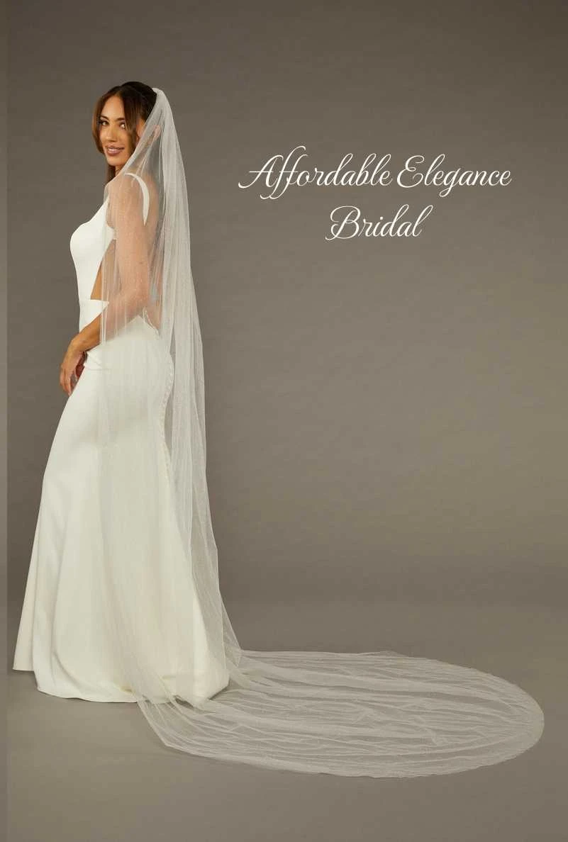 Silver or Gold Glitter Tulle Cathedral Wedding Veil V2086C