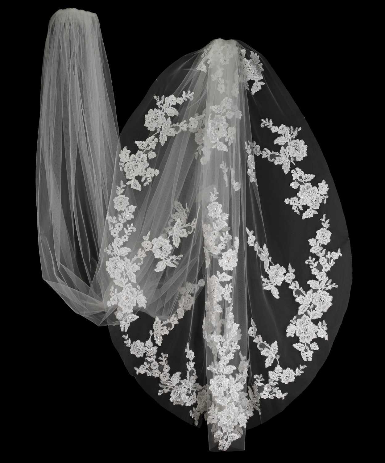 Royal Cathedral Wedding Veil with Beaded Lace Edge CF280