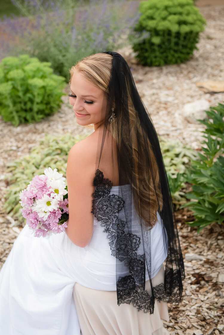 Elegant Black Lace Veil with Beaded Floral Design Black Veil With Sequin Flower - Vintage Inspired Lace  main image 3